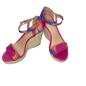 Gianni Bini Pink & Blue Tropical Print Wedge Sandals